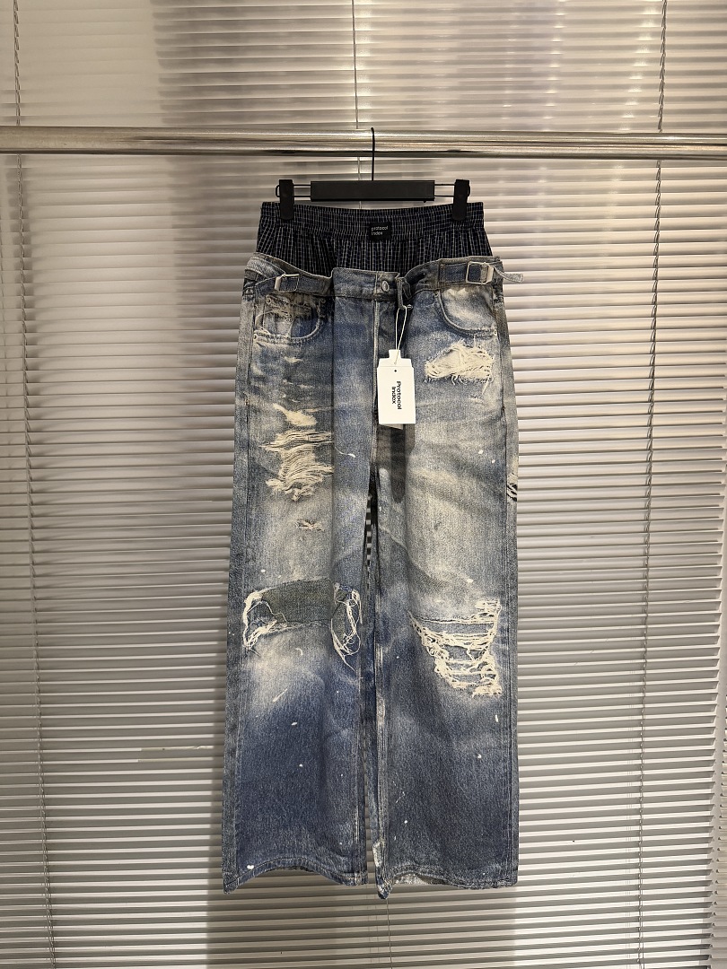 Shorts Denim Frayed - ベストバージョン PTL INDEX ダブルウエスト バギーパンツ レディース