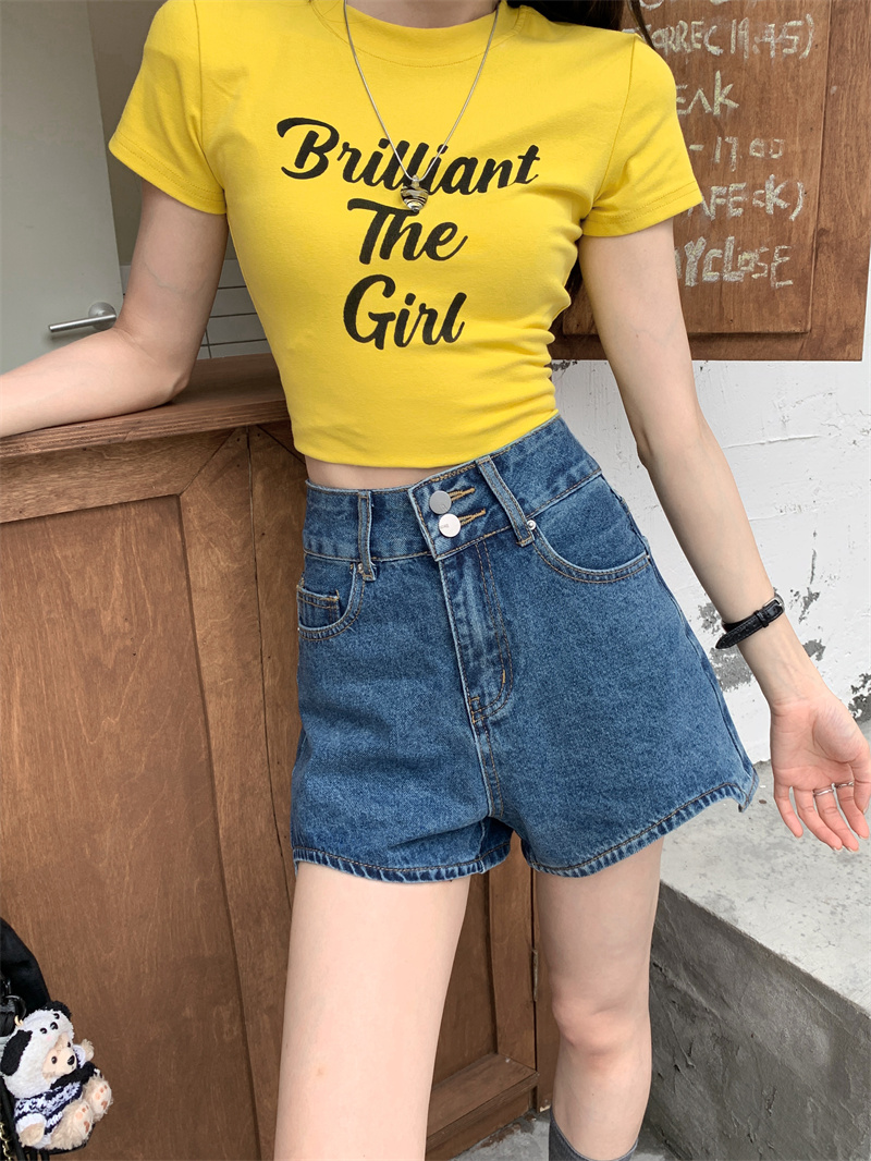 女性用ブルーデニムショートパンツ、夏用韓国スタイル、ウォッシ - Shorts Denim Frayed のレビューと価格